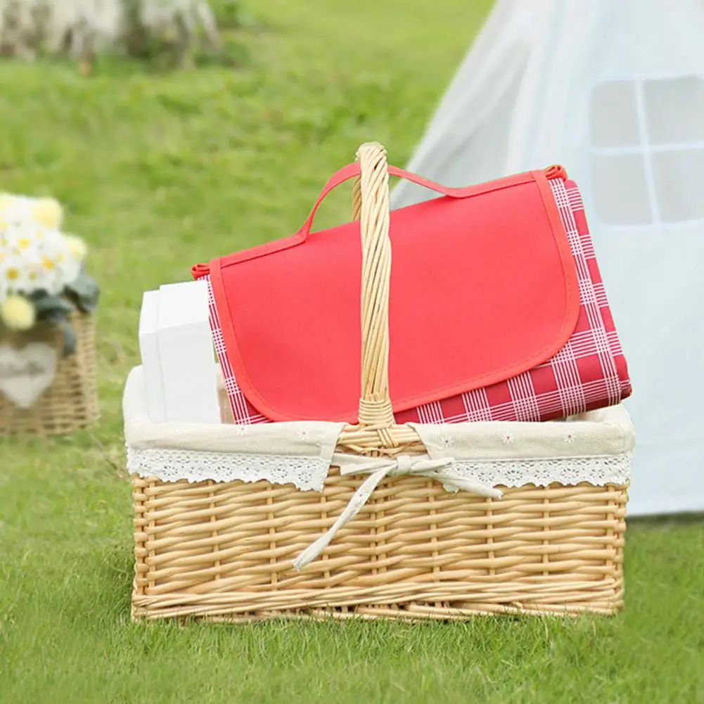

Picnic Blanket Foldable More Thicken Oxford Cloth Moistureproof Grid Pattern Picnic Pad for Home