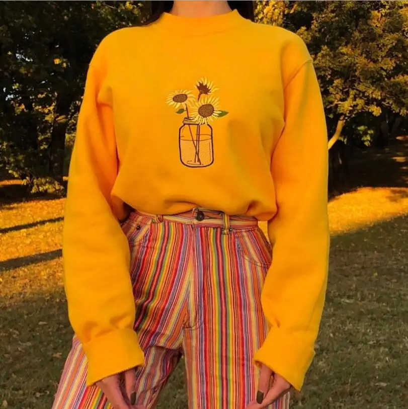 

Sunflower Print Women's Sweatshirt 2021 New Spring O Neck Pullovers European Style Streetwear Hoodies p2237