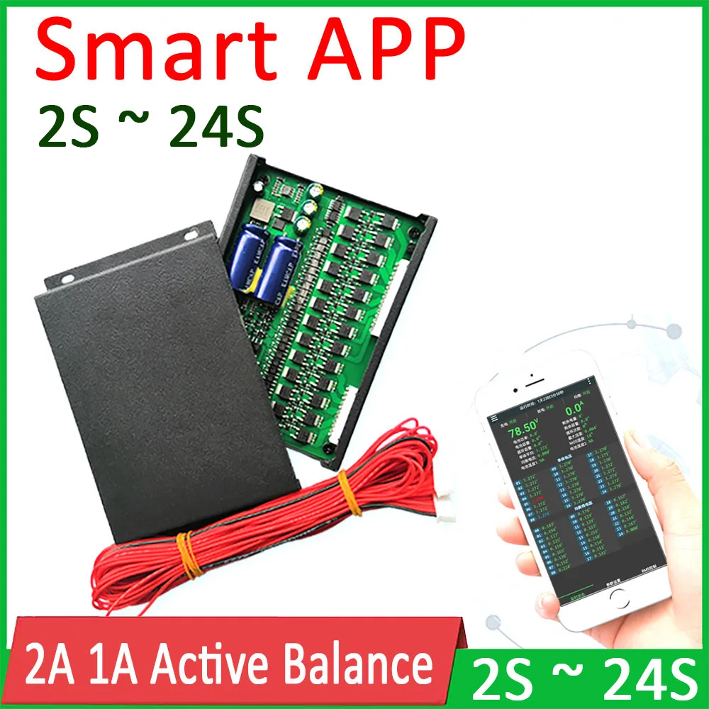 Smart 1A 2A Balance 2S~24S Lithium Battery Active balancer Board Bluetooth APP FOR Li-ion Lifepo4 LTO 48V 60V 16S BMS Protection
