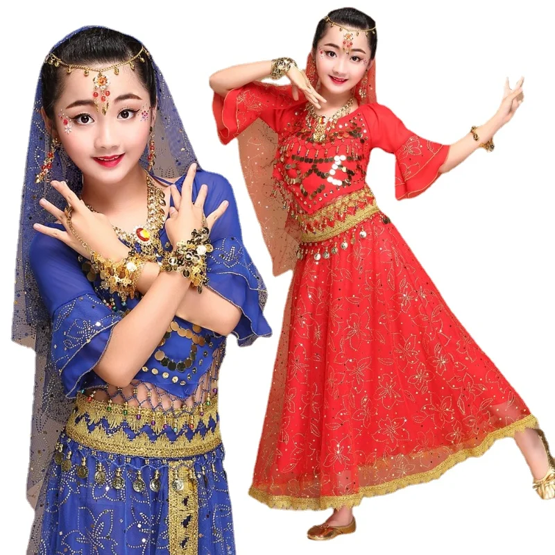 Детская Одежда для танцев в индийском стиле одежда выступлений танца живота