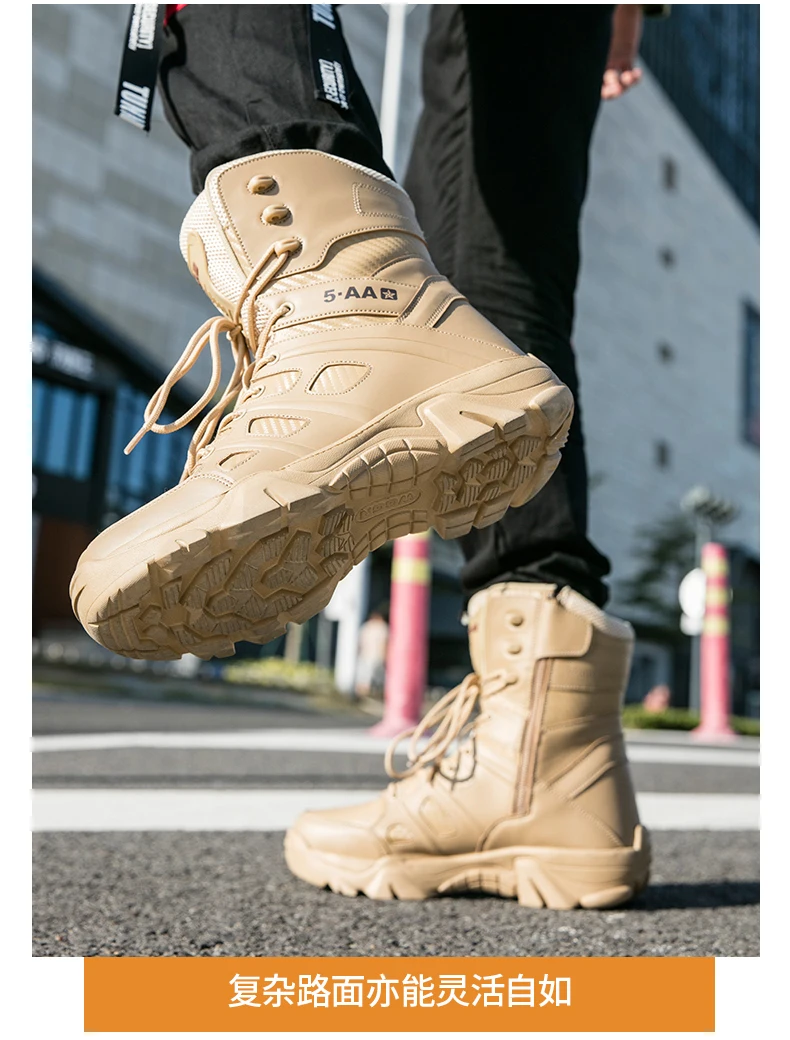 Boots Men Boots Leather Ankle Lace up Military boots Outdoor work Light fashion Moto Black Boots