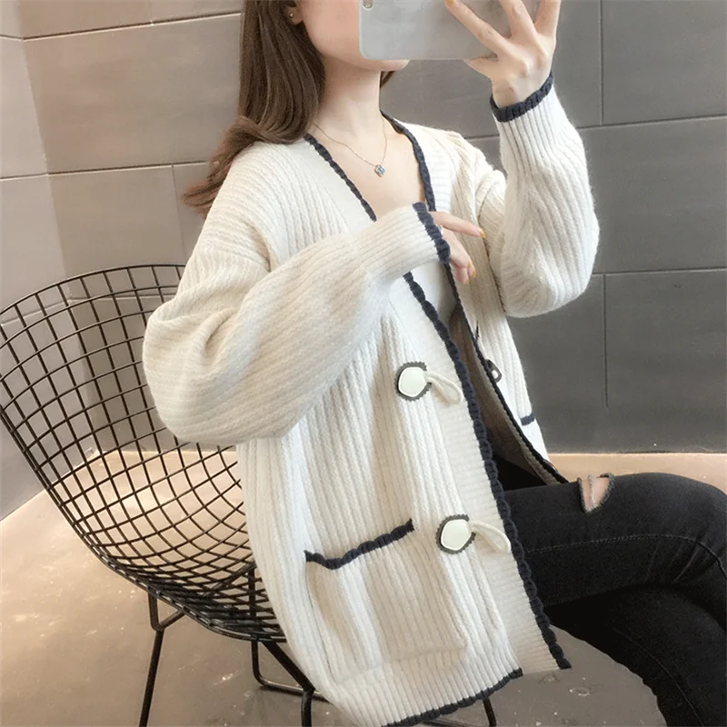 Осенний модный вязаный свитер в стиле пэчворк женский кардиган Свободный