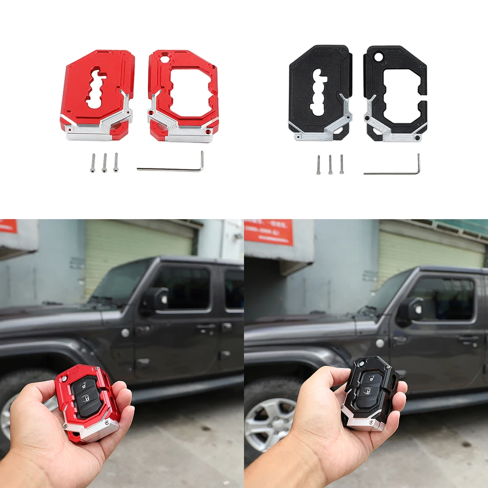 Auto Key Case Holder Key Bag Cover Protector for Jeep Wrangler JL Gladiator JT 2018-2022 2/4-Door Car Interior Accessory Metal