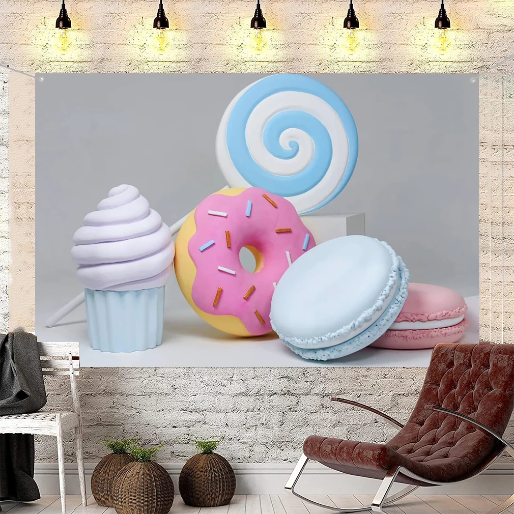 Фон с изображением пончика макарон баннер магазин тортов украшения для десертов