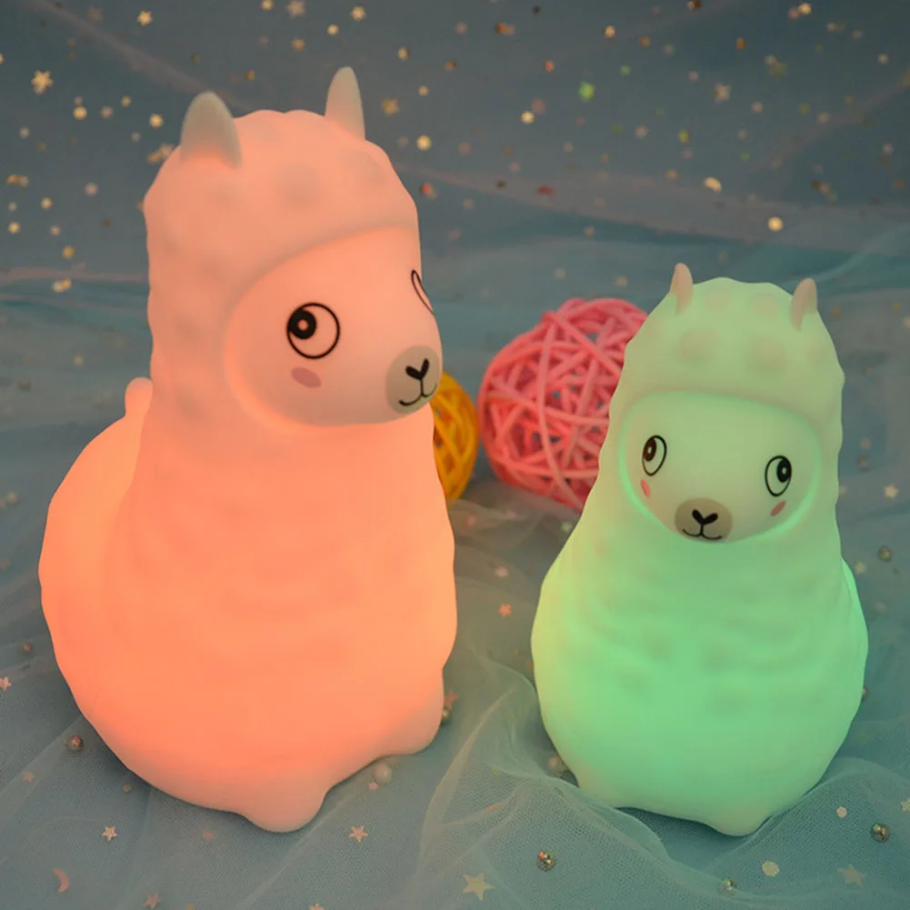 

Silicone Night Lights for Children Cute Alpaca Animal Touch Night Lamp USB Rechargeable Children Bedroom Bedside Decor Kids Gift