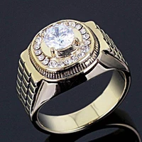 hot sale micro pave zircon iced out rhinestone crystal geometric watch ring filled rings for men jewelry whole sale