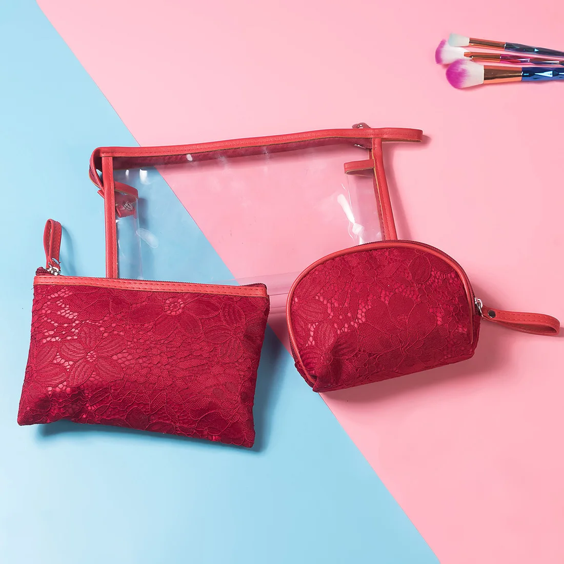 Кружевная дорожная сумка Органайзер для невесты из ПВХ макияжа трех предметов