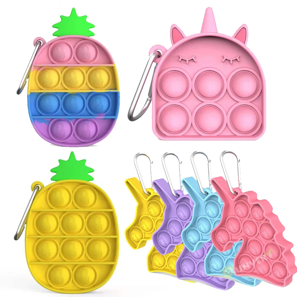 

New Mini Push Pop Bubble Pop Keychain Fidget Toys Simple Dimple Kawaii Pineapple Cake Unicorn Figet Squishy Stress Reliever Toys