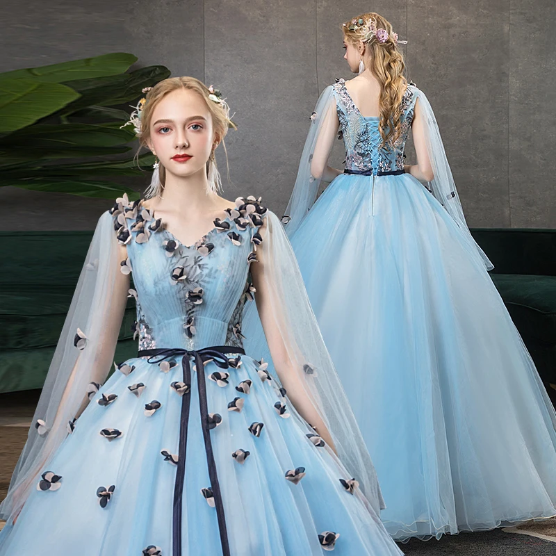 

Светильник-голубое платье для Quinceanera 2018 с V-образным вырезом и длинными рукавами в обтяжку из тюля с бантом и поясом элегантные платья для ...