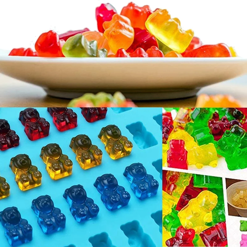 50 полостей красочные силиконовые Медвежонок Gummy конфеты плесень с 6 капельницей