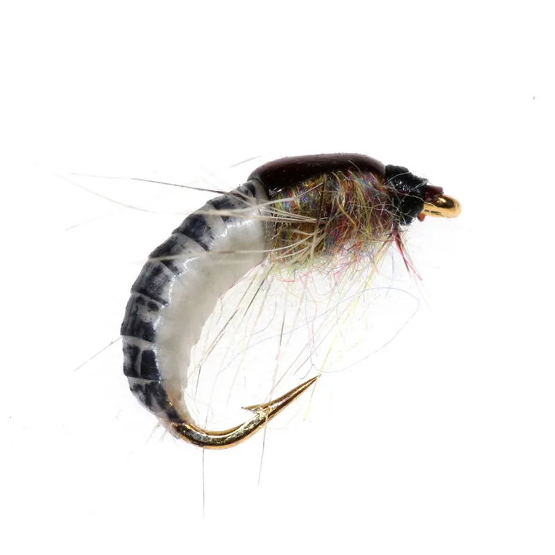 6 шт. #12 летней одежды из червь коричневый Caddis Нимфа Fly волосы оленя Жук форель