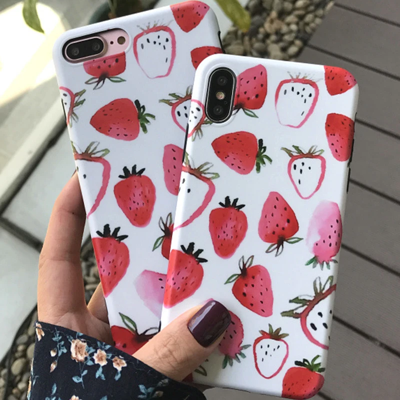 Simple Strawberry Pattern Phone Case for iPhone 6 6s 7 8 Plus X Xs XR Max TPU Soft Back Cover |
