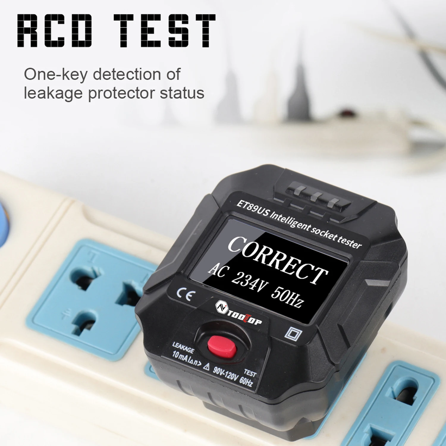 Интеллектуальный портативный детектор розеток TOOLTOP ET89 с цифровым дисплеем