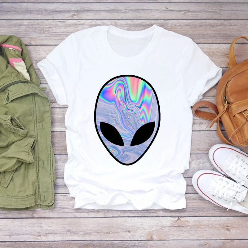 

Women 2020 Cartoon Alien Face Cute Fashion Printing Print Summer Shirt T-shirts Top T Stylish 2021 Ladies Womens Tee T-Shirt