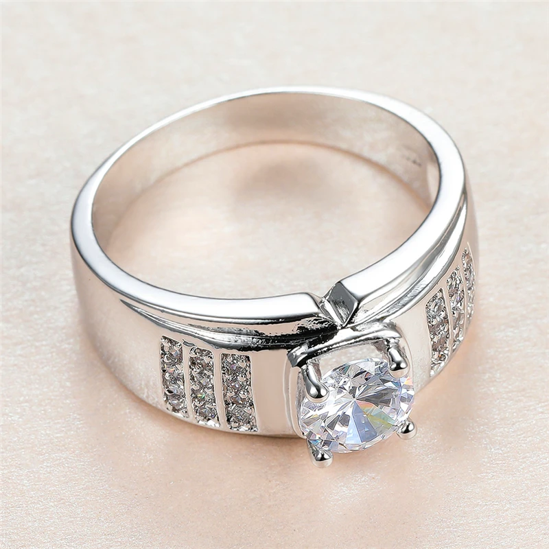 

Vintage Male Female Blue Crystal Ring Charm Silver Color Big Wedding Rings For Women Men Promise Round Zircon Engagement Ring