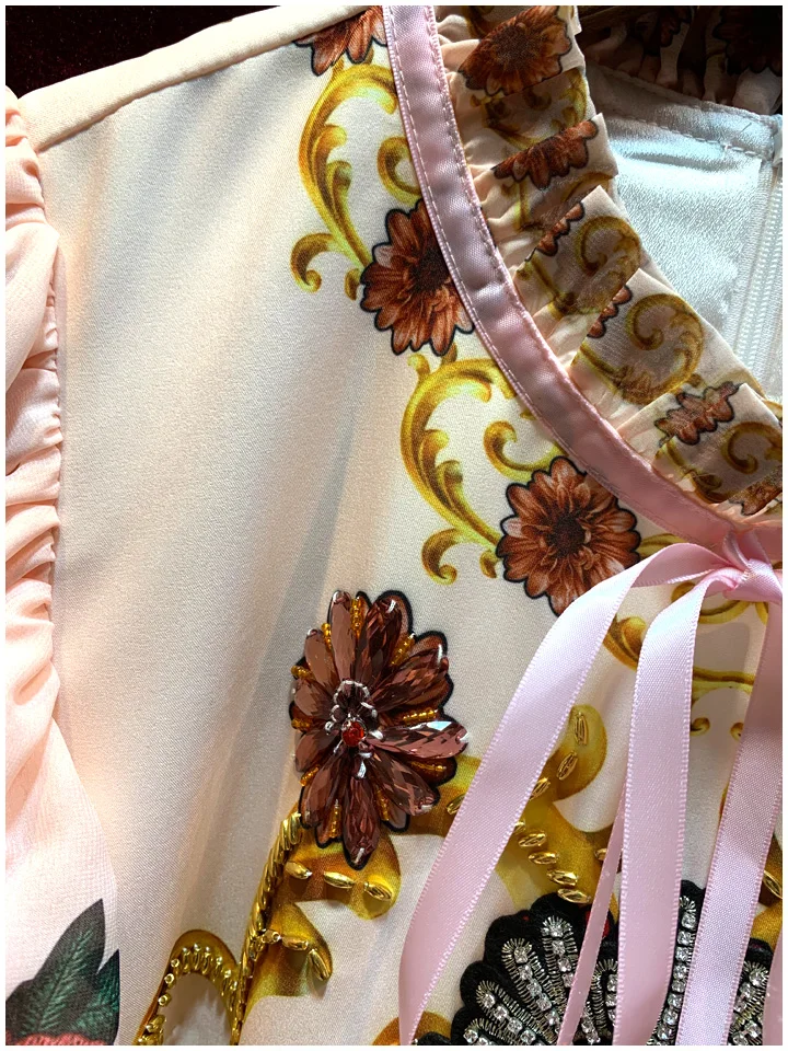 

2020 Runway Fashion Designer Dress Women High Quality Diamonds Appliques Beading ruffles Sleeve Straight Dress