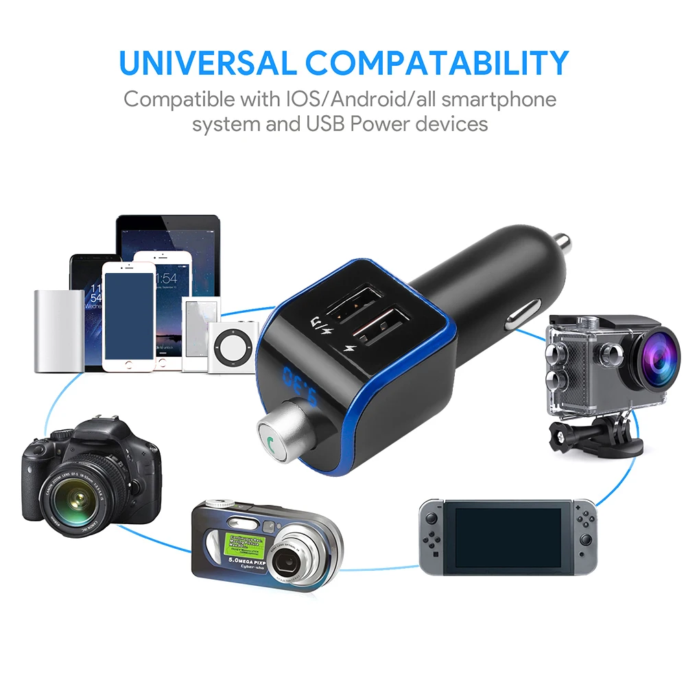 Bluetooth 5 0 3.1A Dual USB Зарядное устройство автомобильного комплекта громкой связи FM