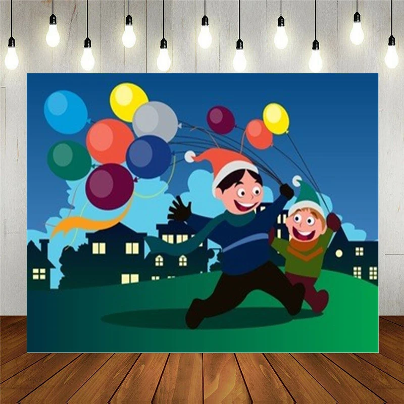 

Реквизит для фотостудии Виниловый фон для фотосъемки мультяшный счастливый мальчик с воздушными шарами украшение для детского дня рождени...