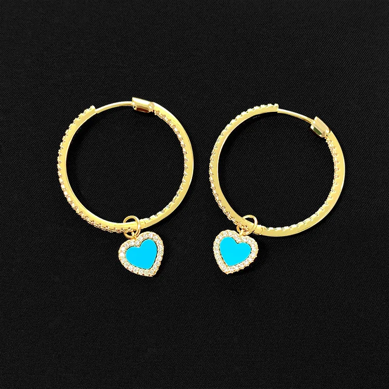 

s925 Sterling Silver Fashion Lake Blue Love Heart Ring Gold Color Earrings Popular Temperament Banquet For Women Gift Jewelry