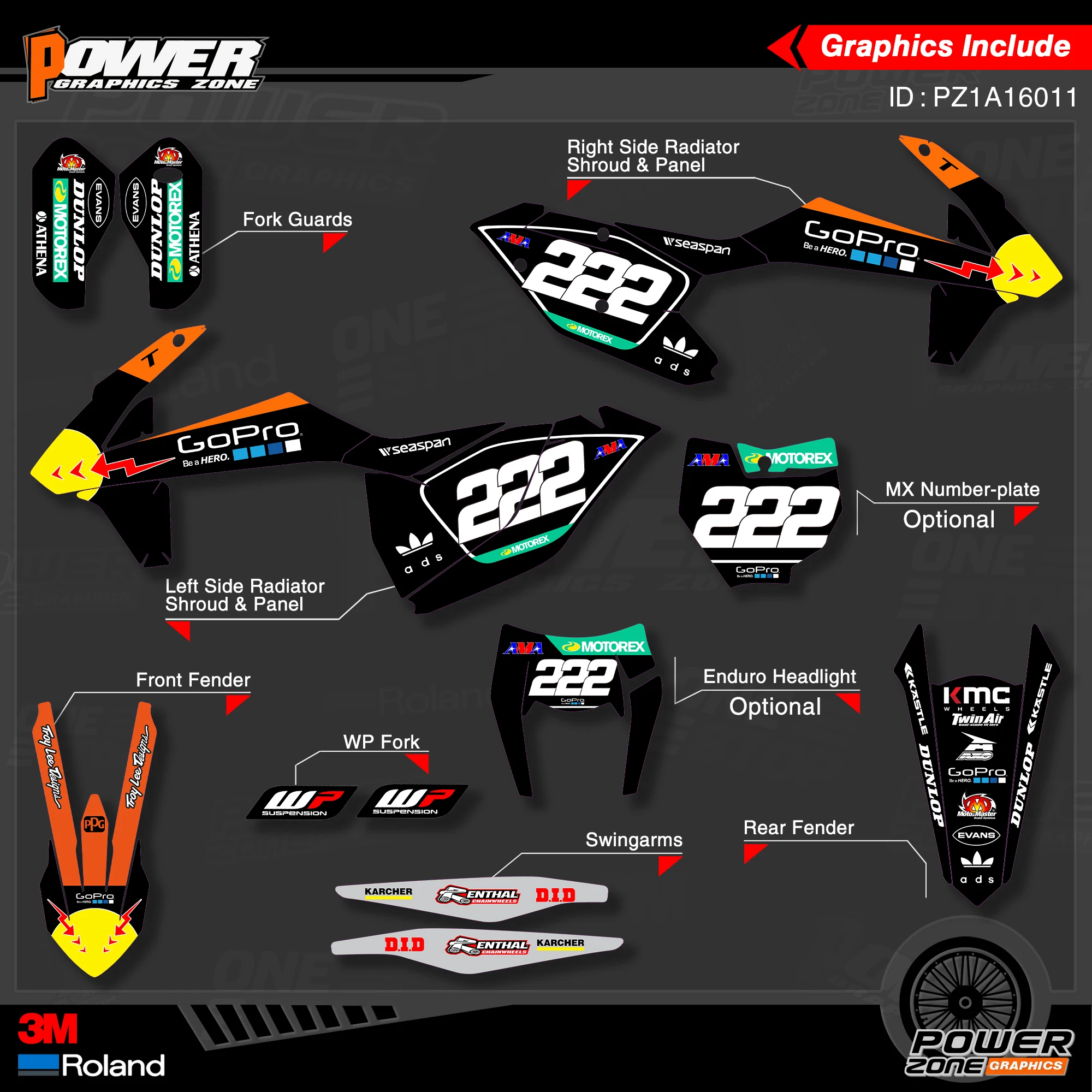 Набор наклеек PowerZone для KTM SX SXF MX 16-18 EXC XCW Enduro 17-19 125-500cc 11 | Автомобили и мотоциклы