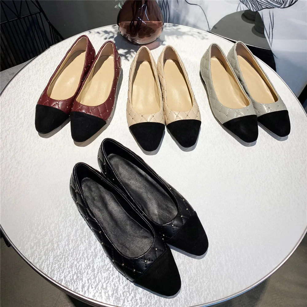 Женские туфли из натуральной кожи на плоской подошве с круглым носком