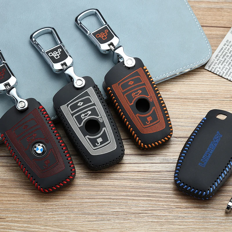 

luckeasy leather car key cover for bmw F10 F20 F30 1 2 3 4 5 6 7 4 button series X3 X4 320I 116I 118I 328I 530I key2Y