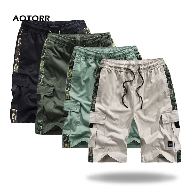 Шорты карго мужские облегающие камуфляжные брюки в стиле пэчворк повседневные