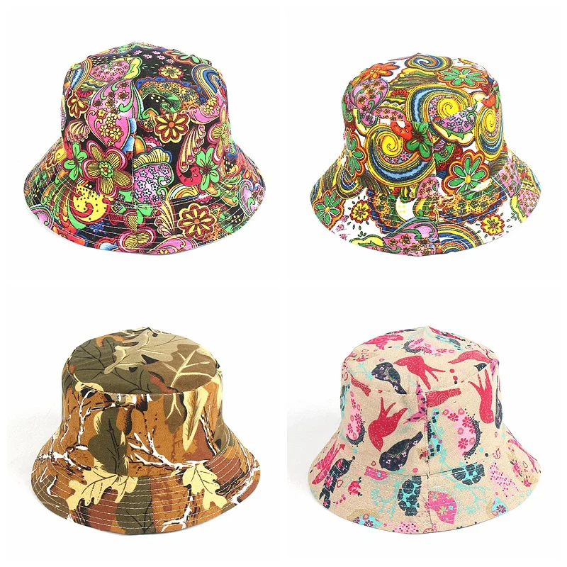 

2021 New Flower Printing Fisherman Hat Hip-hop Outdoor Hiking Hat Men's Bucket Hat Summer Sun Protection Hat Unisex Panama Cap
