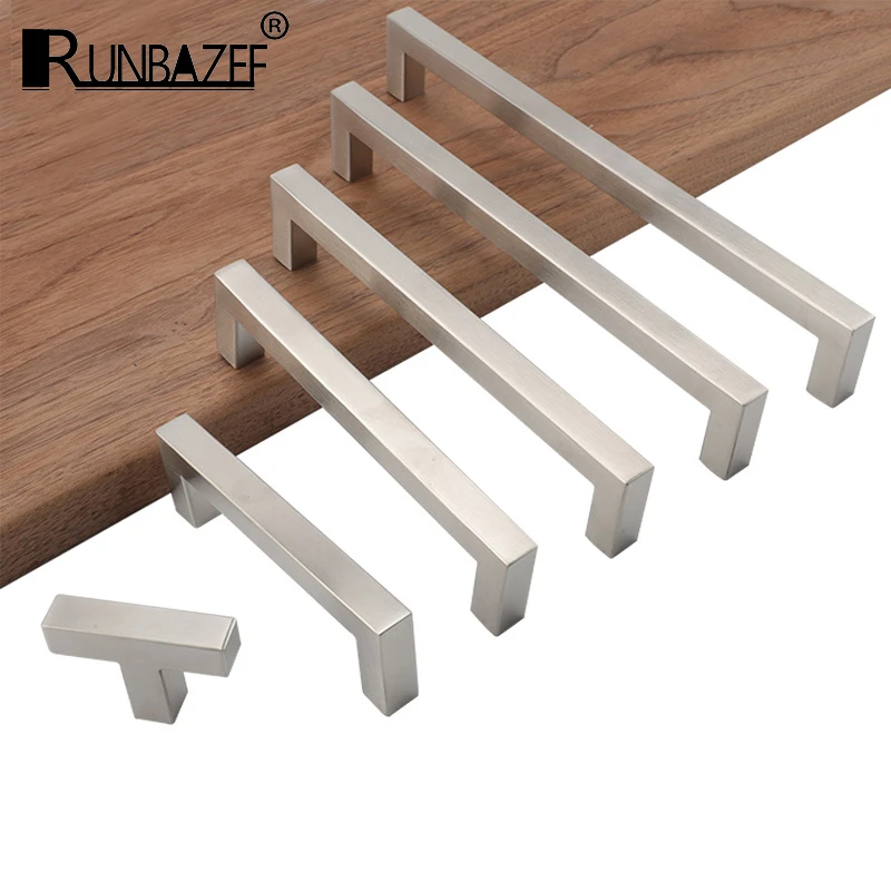 

RUNBAZEF Drawer Knobs And Handles For Furniture Handle Stainless Steel Door Pull Kitchen Wardrobe Knob Square Cupboard Handle