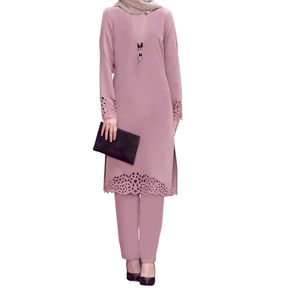 Женские мусульманское однотонное Цвет с длинным рукавом платье макси в