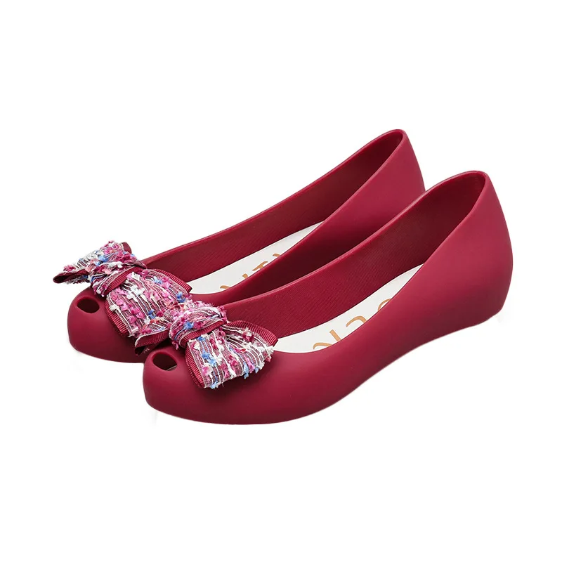 

Flower Bow Jelly Shoes Women Summer Sandals Plastic Insided Wedges Heel 2021 Summer Sandals Female Causal Shoes Slip On Loafers