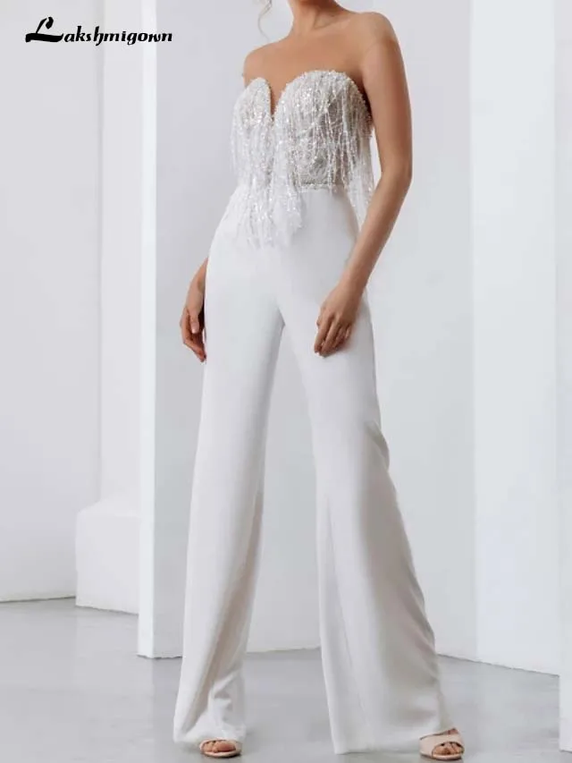 Комбинезоны для женщин Свадебные платья Милая образным вырезом без рукавов