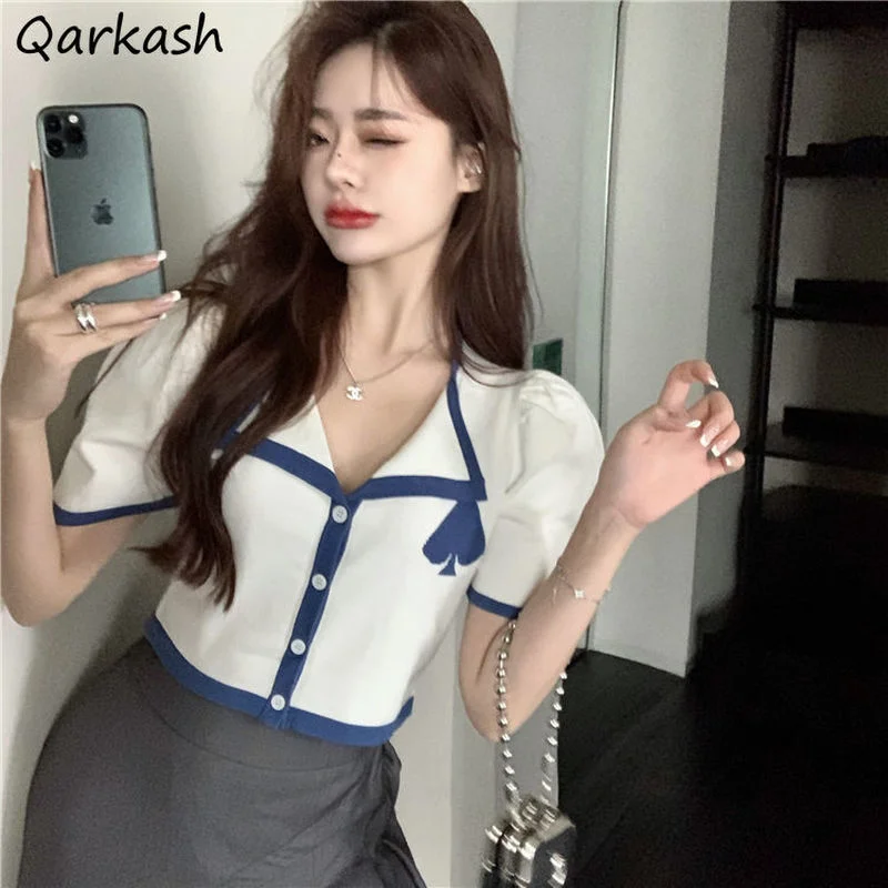 

Short Sleeve T-shirts Women Crop Top Casual Tees Summer Fashion Patchwork Fashion All-match Sweet Elegant Ins Korean Chic Simple