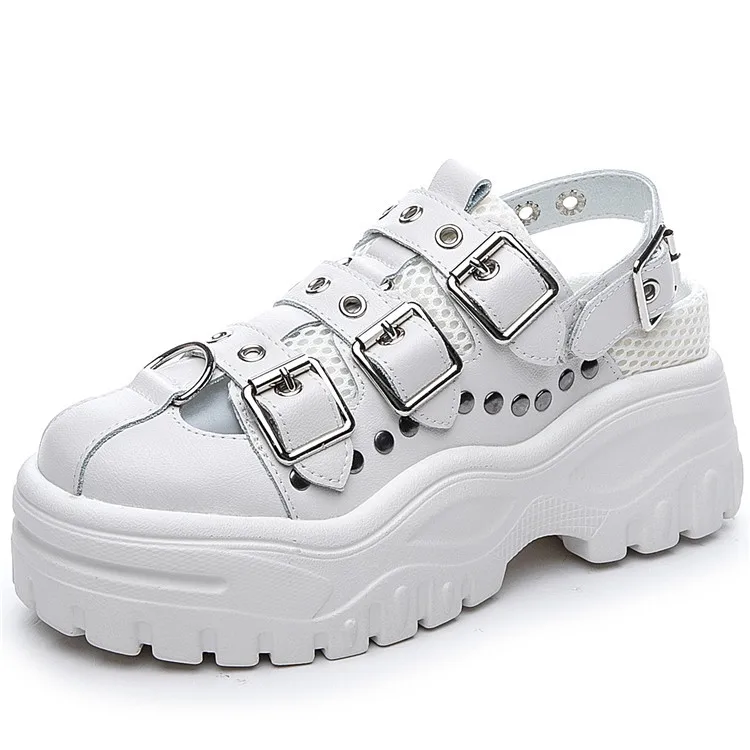 

women's thick soles ins net leather summer sandals red same style super hot daddy shoes rivet head Roman