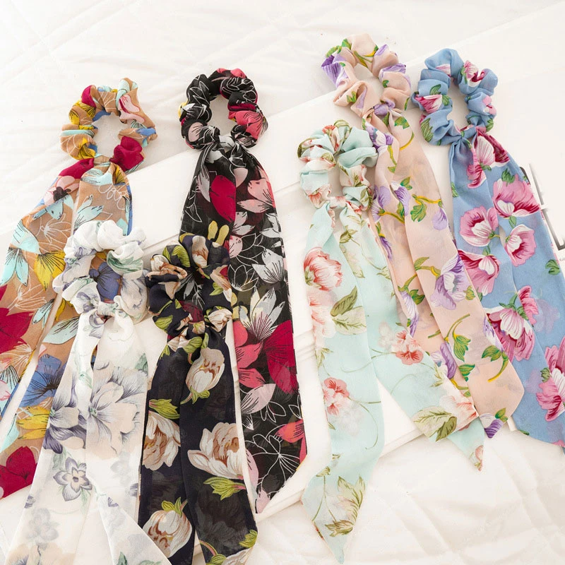 Резинки для волос с цветочным принтом длинные стримеры держатель конского