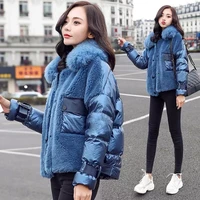 white duck down with natural fox fur coallar and coats jackets 2020 new lamb wool women jacket short style
