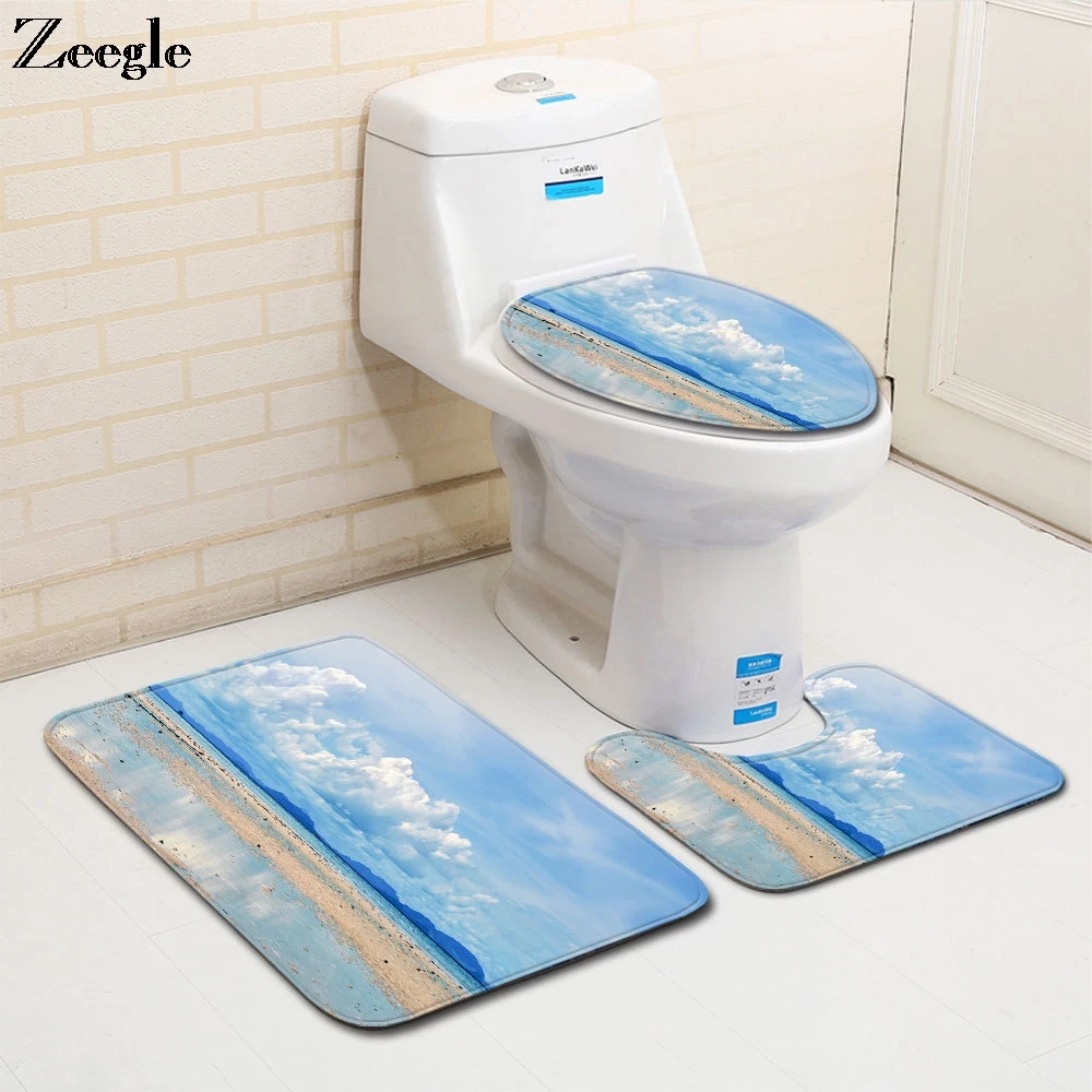 

Zeegle Набор ковриков для ванной, Противоскользящий коврик для ванной комнаты, Впитывающий Коврик для ванной, моющийся коврик для унитаза, фланелевый набор из 3 предметов для унитаза