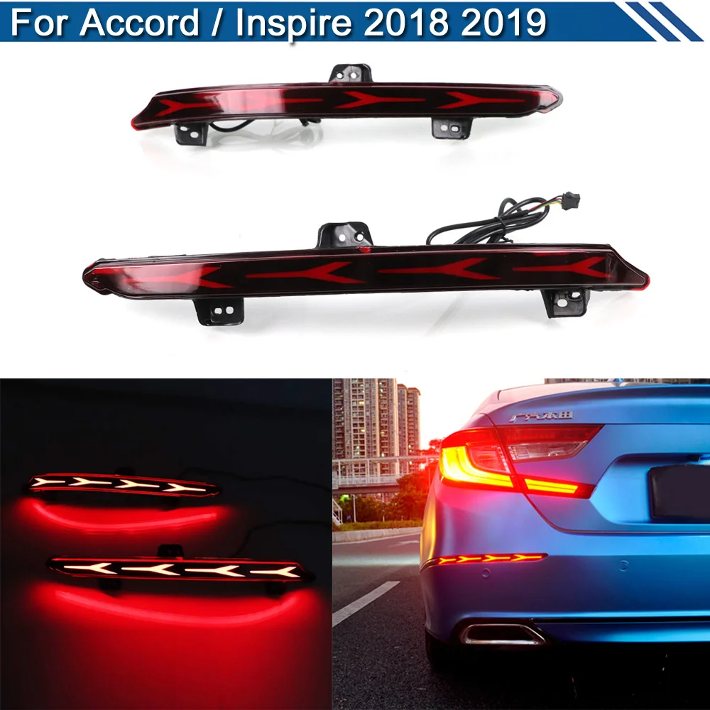 2Pcs LED Rear Bumper Reflector Warning Light For Honda Accord 10th Inspire 2018 2019  Braking Brake Light Turn Signal Light