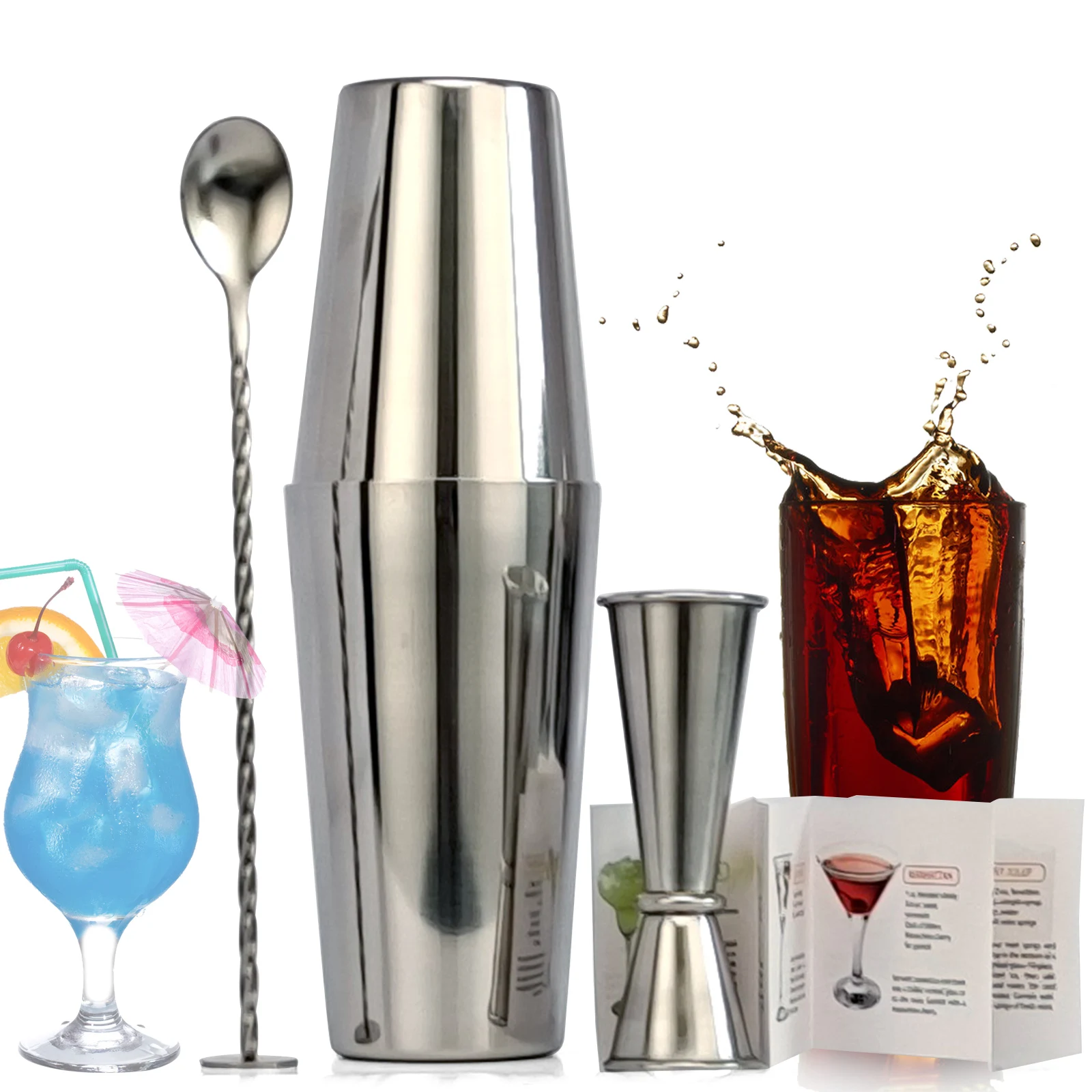 Boston Cocktail Shaker Set，Bartender Kit,   For Mixed Drinks Martini Home Bar Tools Stainless Steel, Suitable For Beginners