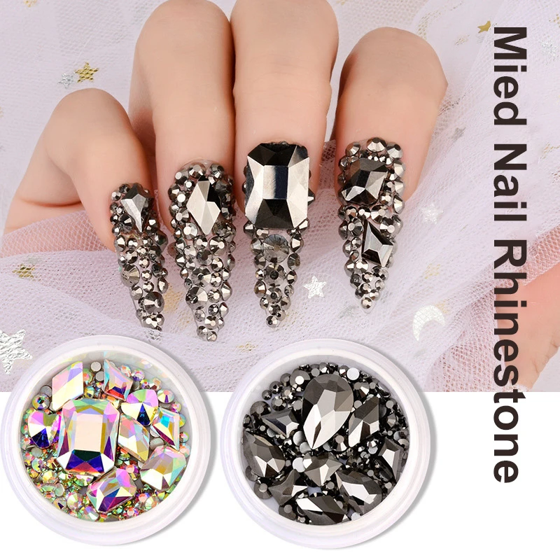 1 коробка блестящие стразы на ногти смешанные размеры Форма AB цвет плоская задняя