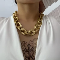 punk gold silver color iron heavy metal thick clavicle chain chunky choker necklace for women trendy party boho jewelry collar