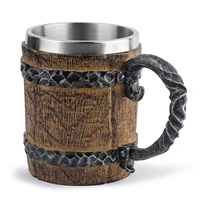 450ml wood style beer mug stainless steel imitation iron handle mug christmas gift office resin crafts insulated big water cup
