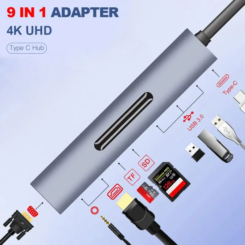 9 в 1 Thunderbolt 3 док станция USB C HUB Type c HDMI + VGA с аудио HD конвертером адаптер для Macbook Samsung