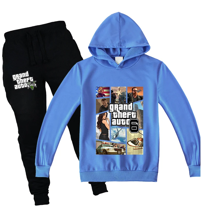 2020 Children Outfits Kids Hooded Tops GTA 5 Fashion Sweatshirt Boy Hoodies Pants 2pcs Sets Cosplay Costume Casual Anime Toddler | Детская