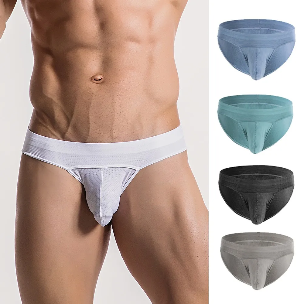 

Men Low Rise Briefs U-Bulge Pouch Brief Nylon Seamless Ice Silk Breathable Thong T-Back Panties Bikini Underpant Solid Underwear