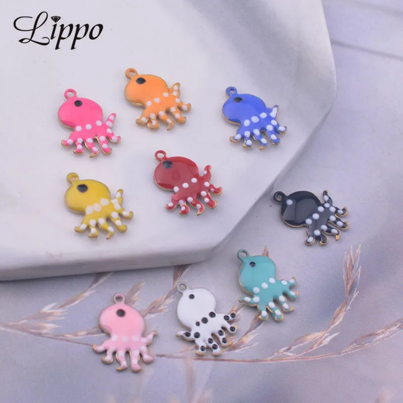 30pcs  11*14mm Double Faced Enamelled Octopus Charms Animal Pendant  Diy Jewelry Accessories