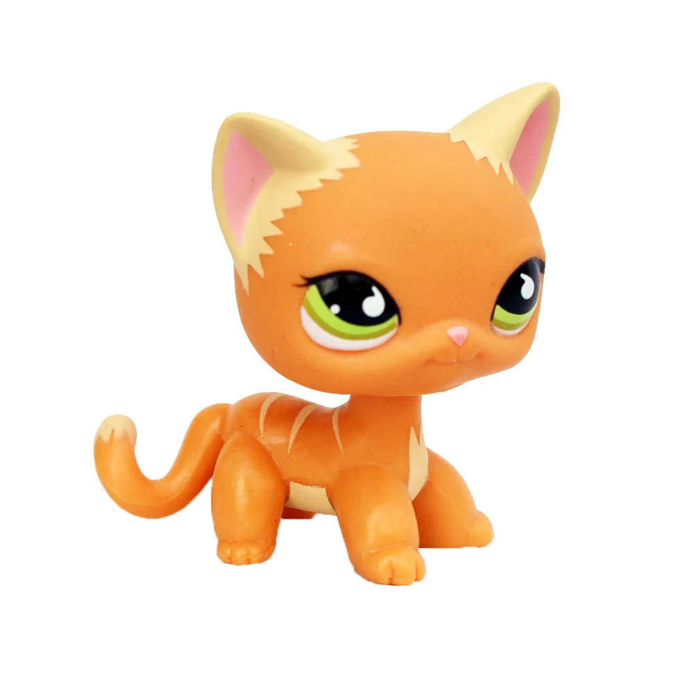 LPS CAT Littlest pet shop bobble head toys standing orange stripe cat with green eyes old short hair kitten collectible gifts