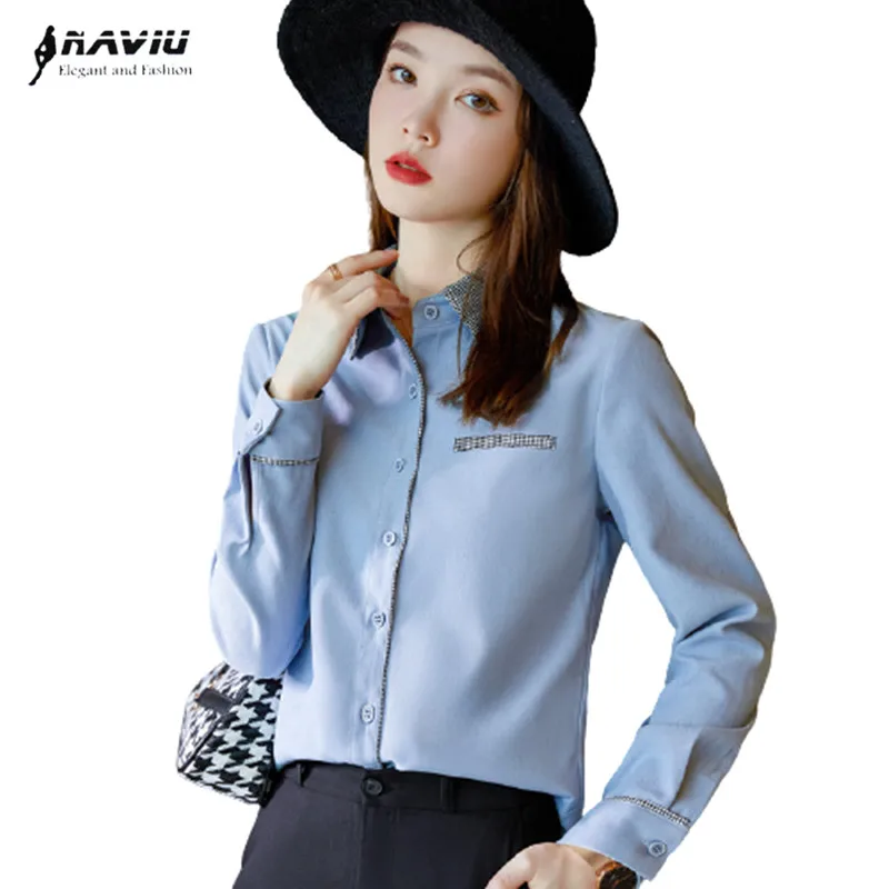 

Blue Shirt Women Long Sleeve Spring Autumn 2021 New Professional Temperamen Formal Blouses Office Ladies Fashion Work Tops