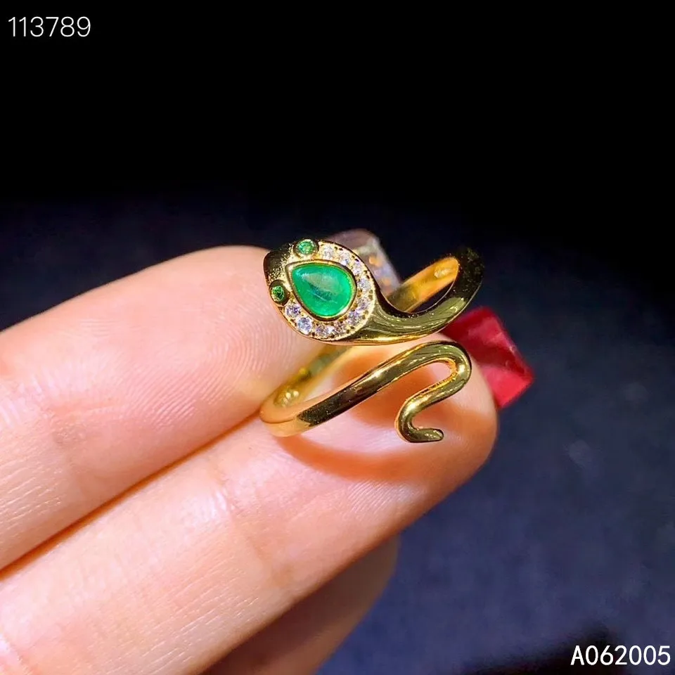 

KJJEAXCMY Fine Jewelry 925 Sterling Silver Inlaid Natural Adjustable Emerald Female New Ring Fashion Support Test with Box