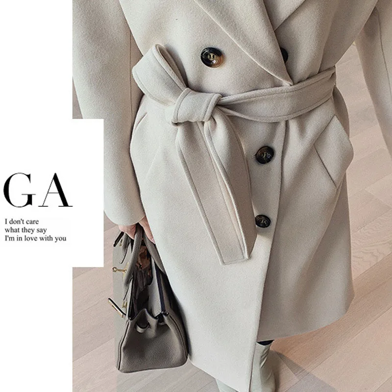 

New Wool Blends Coat Women's Leisure Long Jackets Korean Nice Autumn Winter Fashion Women Coats Jacket Elegant Blend Black Tops